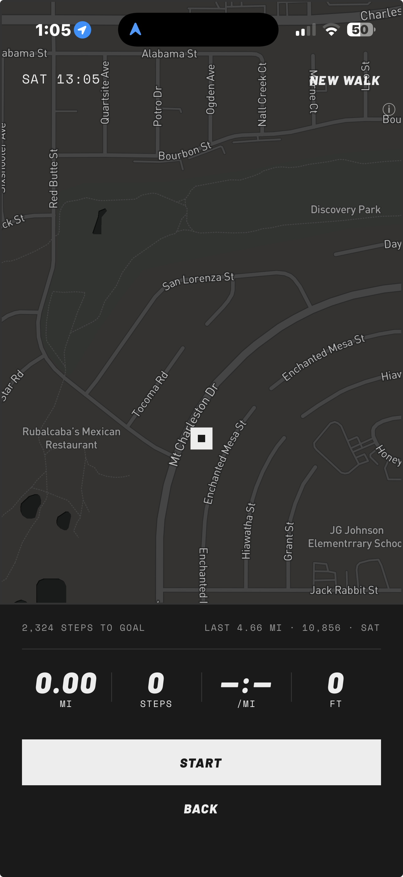 Start a walk: live map and steps to goal.